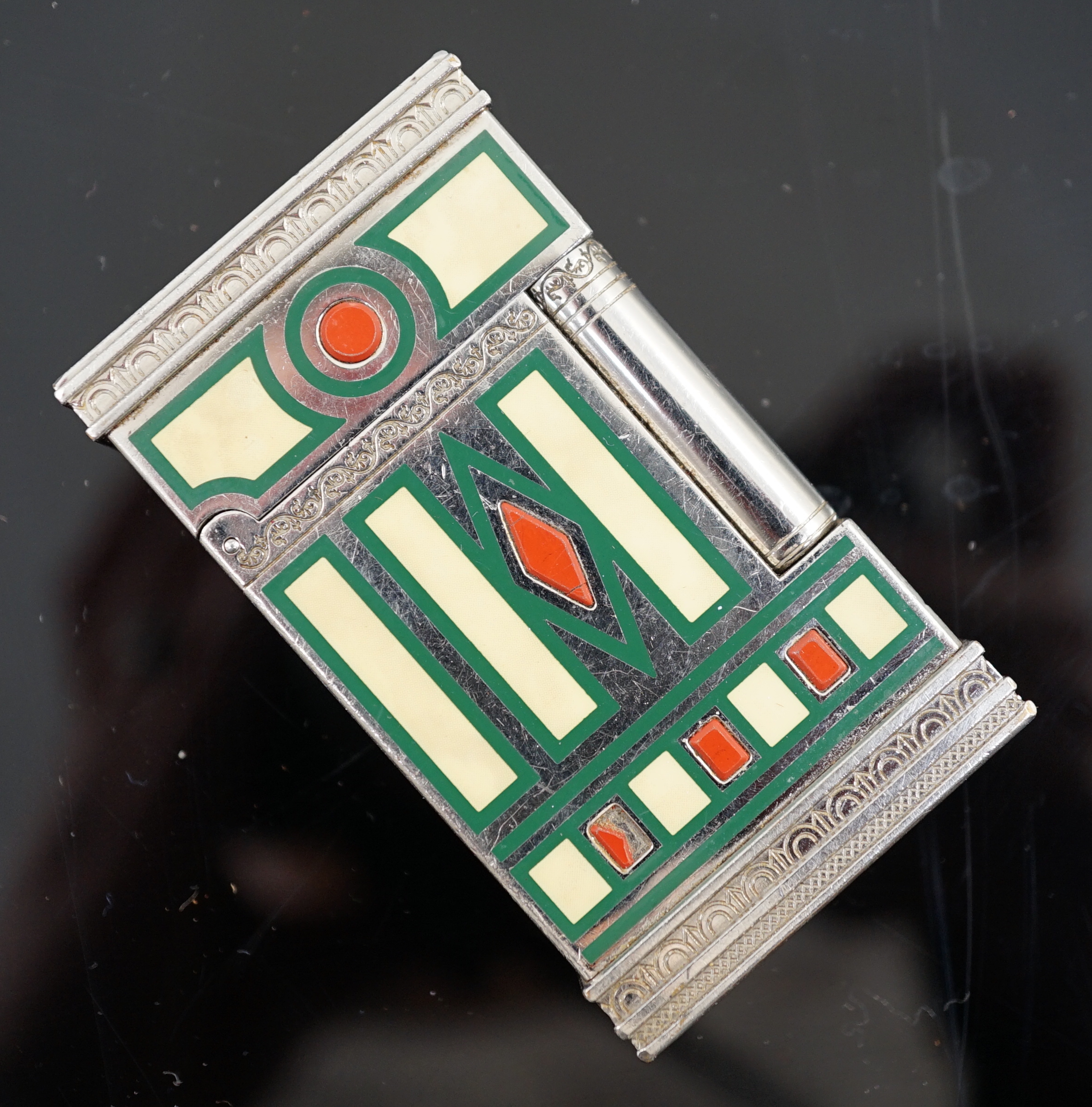 An S.J Dupont palladium plated and three colour enamel limited edition Medici cigarette lighter